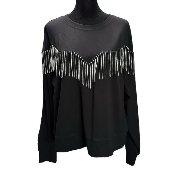 Gianni Bini Fringe Embellished Sweatshirt Top Edgy Country Cowboy Taylor Swift M - Picture 2 of 11